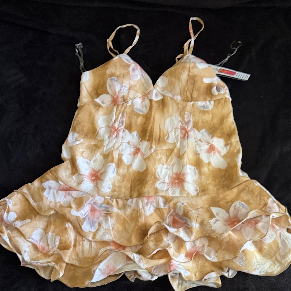 Floral Spaghetti-Strap Yellow Mini Dress